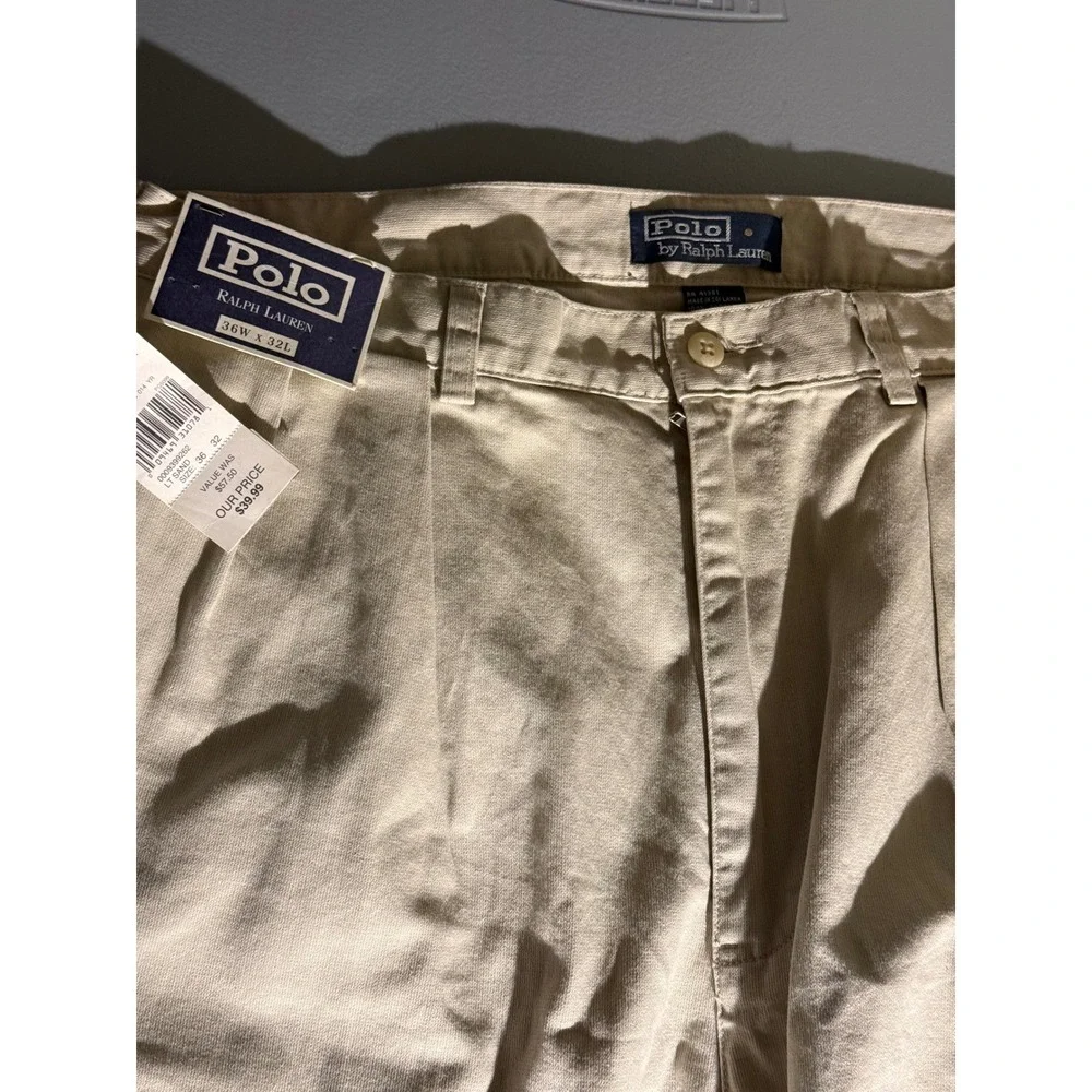 Vintage Polo Ralph Lauren Andrew Pant Pleated Chino Sand 36x32 New With Tags